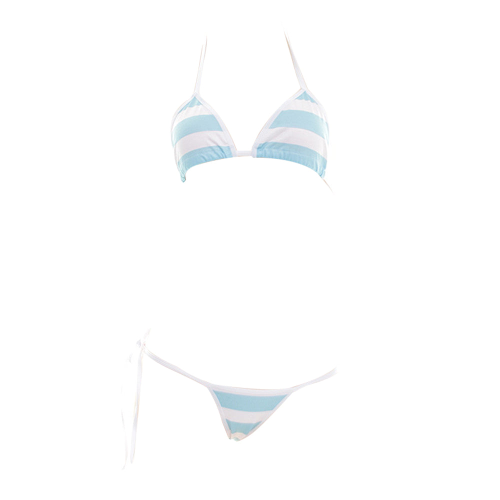 Micro Two Piece Bikini Set Cute Stripe Cosplay Lingerie Set Anime Babydoll Thong Bikini