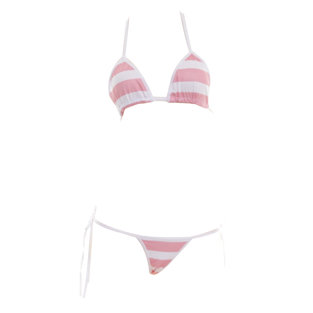 Micro Two Piece Bikini Set Cute Stripe Cosplay Lingerie Set Anime Babydoll Thong Bikini