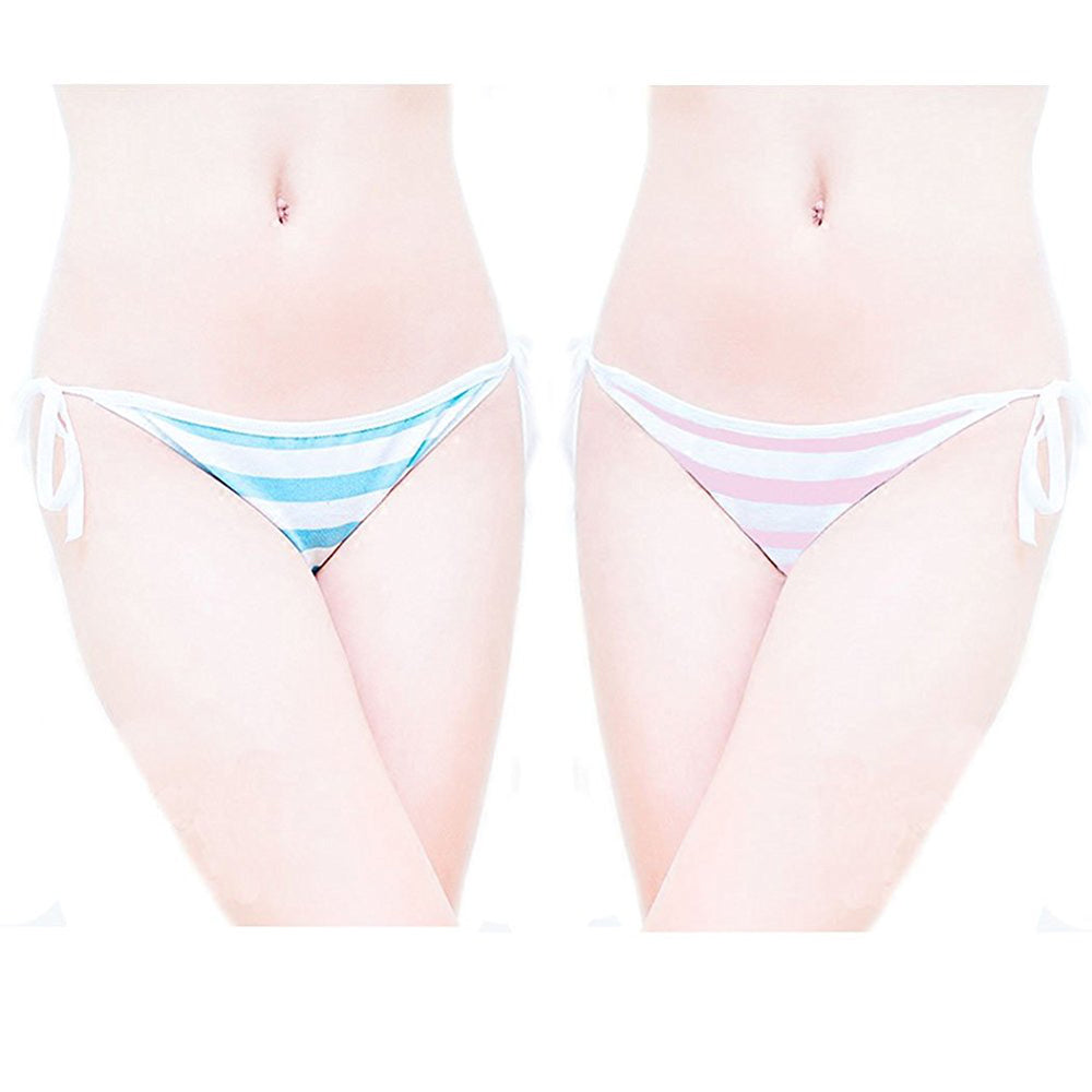 2 Colors Striped Panties Bikini Cotton Anime Blue Pink Cosplay Underwear