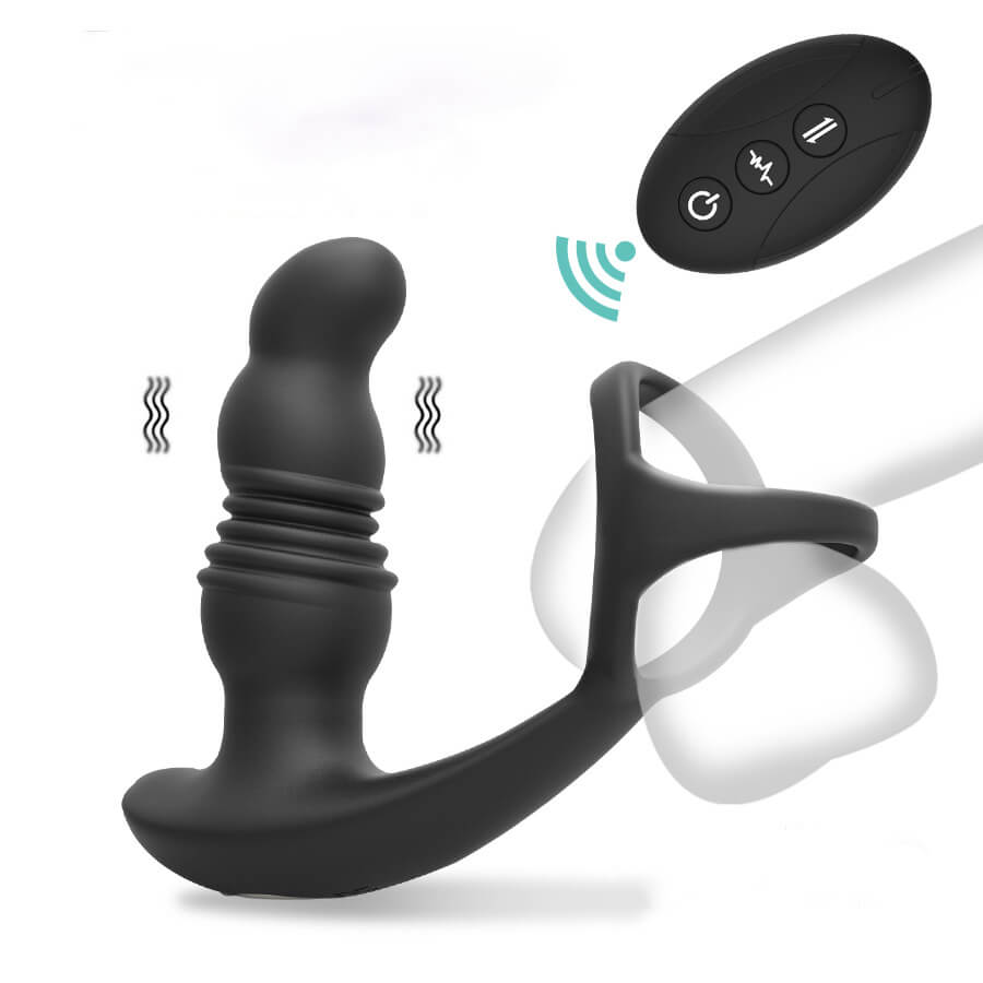 2 in 1 3 Thrusting 7 Vibrations Anal Massager with Cock Ring
