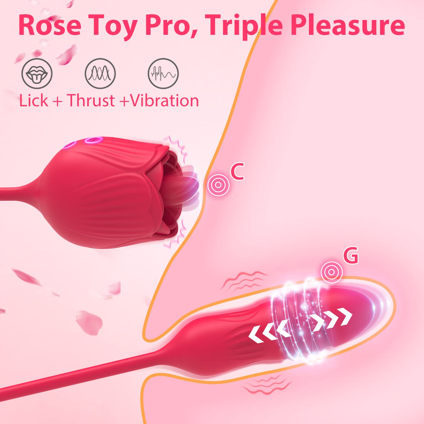 Aroselove - Rose Female Tongue Licking Egg Jumping Telescopic Masturbation Device Double-headed Vibrating Sex Toy - Aroselove