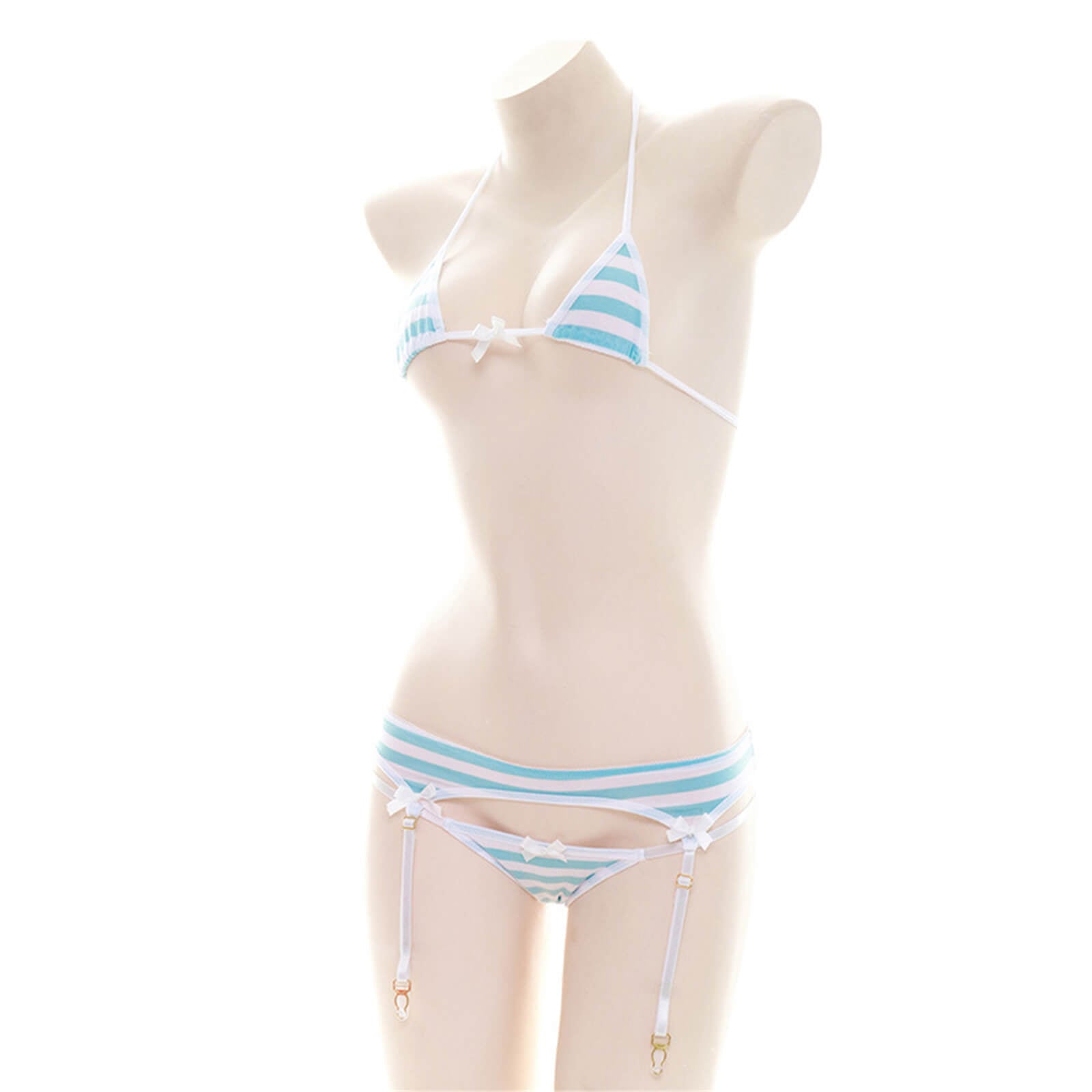 Anime Lingerie Sexy Cute Striped Micro Bikini Cosplay Bra and Panty Set