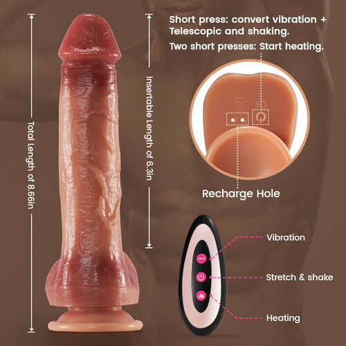 Aroselove - 9 Vibrating 3 Thrusting & Swing Intelligent Heating Realistic Dildo Vibrator 6.3 Inch - Aroselove