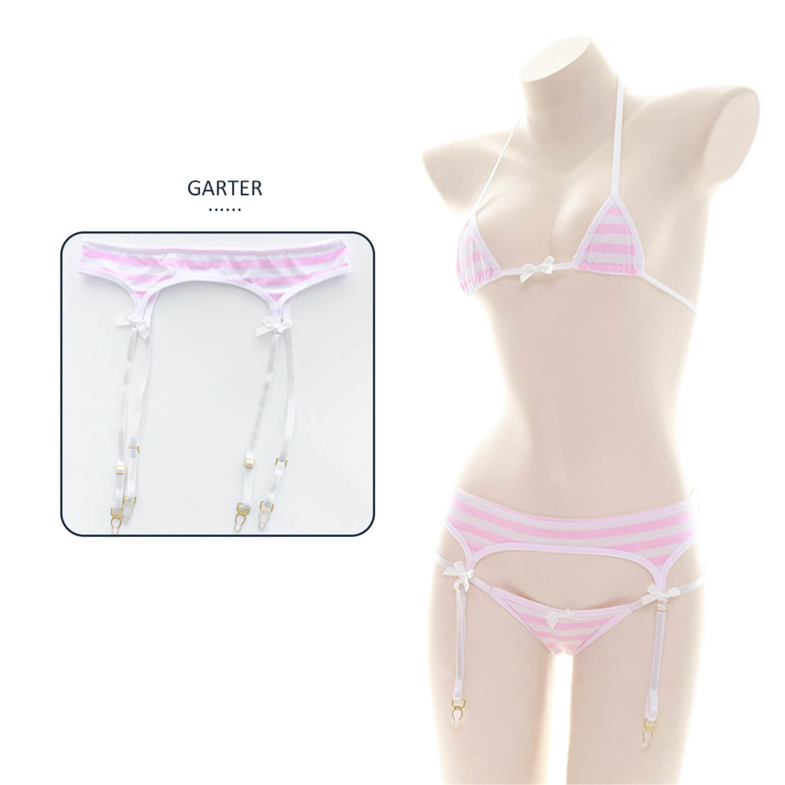 Anime Lingerie Sexy Cute Striped Micro Bikini Cosplay Bra and Panty Set