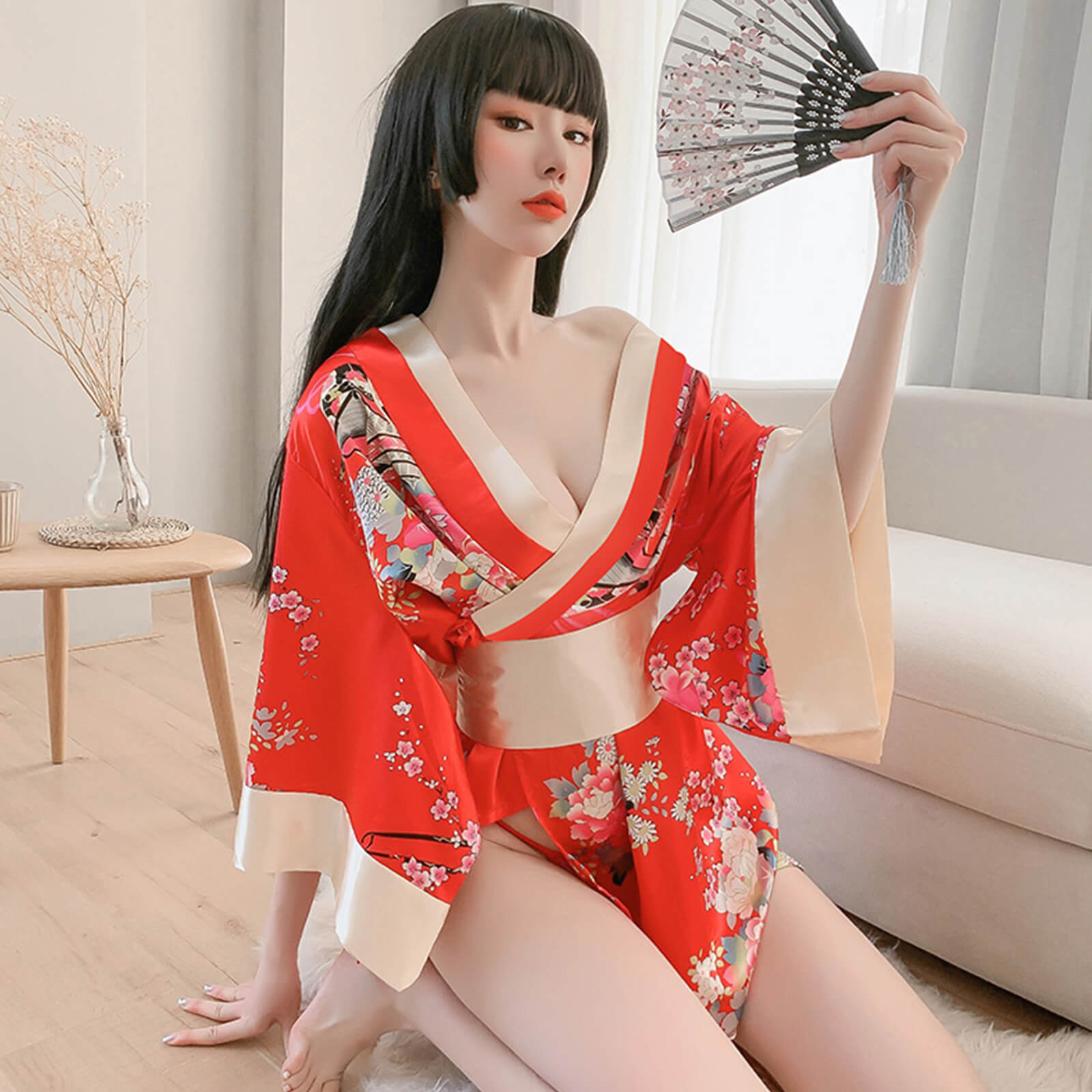 2 Colors Women's Tradtional Japanese Yukata Kimono Flower Print Short Kimono Cosplay Costume