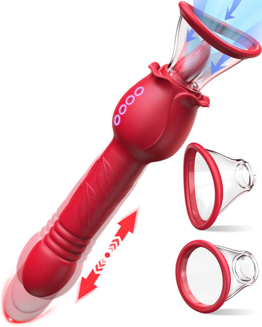 3-in-1 upgraded rose sex stimulator with 7 licking tongues and 3 inserted vibrator dildos