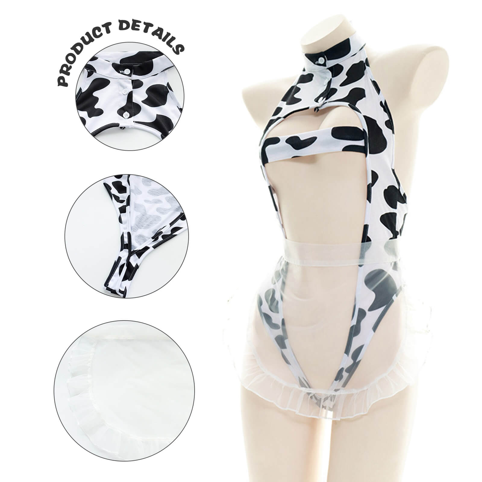 Sexy Cow Print Maid Anime Lingerie Lolita Japanese Hollow Out Cosplay Costume