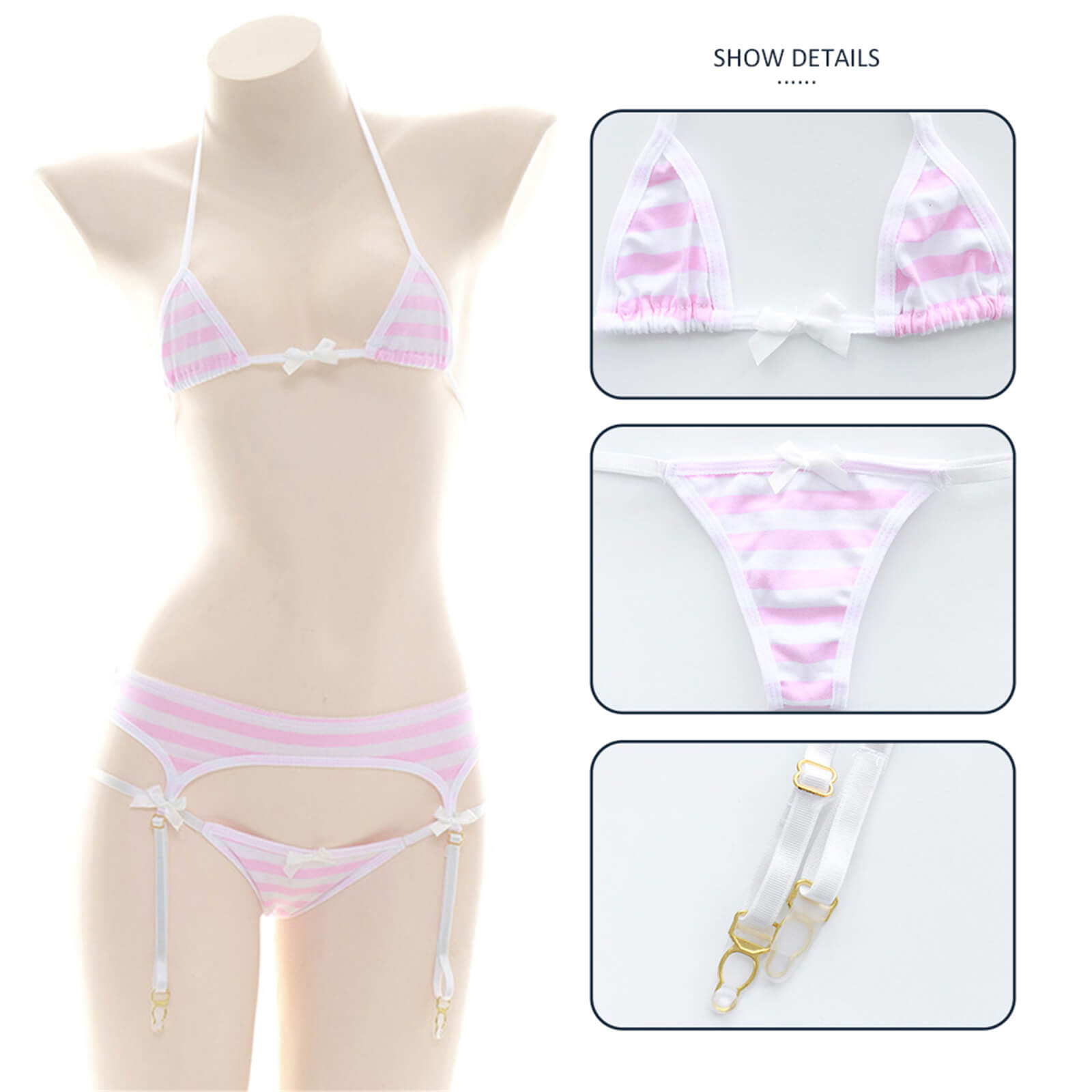 Anime Lingerie Sexy Cute Striped Micro Bikini Cosplay Bra and Panty Set