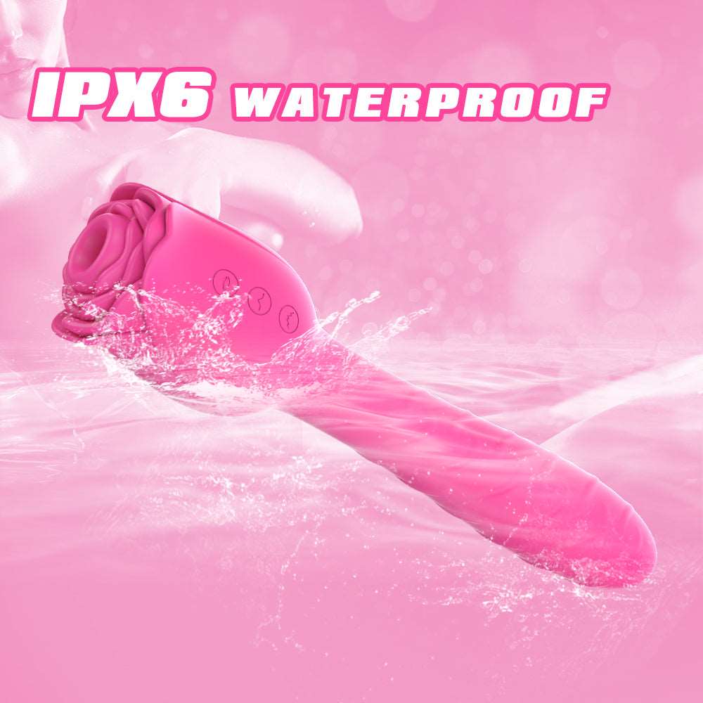 Aroselove - D3621 Scarlet 3-in-1 Telescopic Sucking And Shocking Handle Rose Vibrator