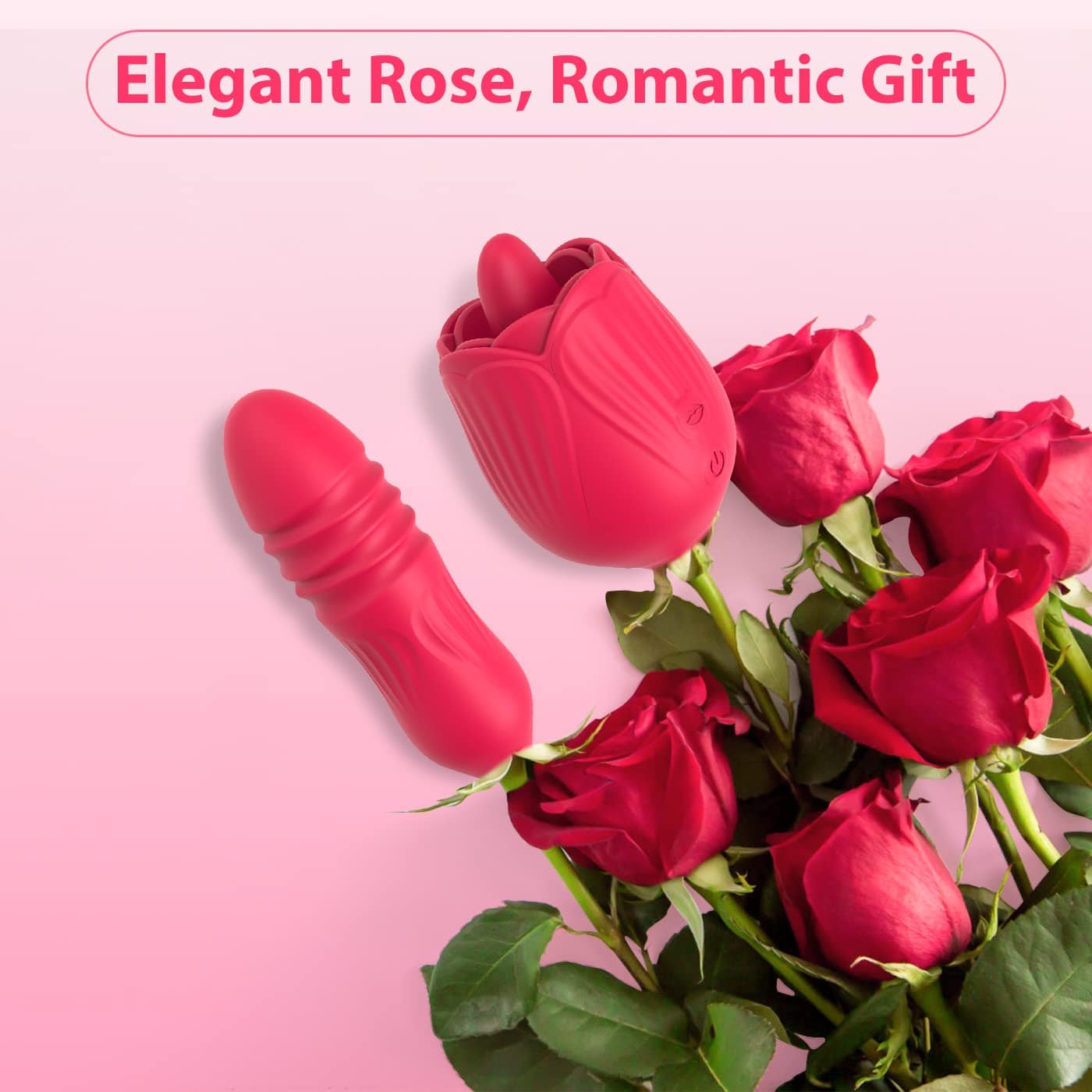 Aroselove - Rose Female Tongue Licking Egg Jumping Telescopic Masturbation Device Double-headed Vibrating Sex Toy - Aroselove