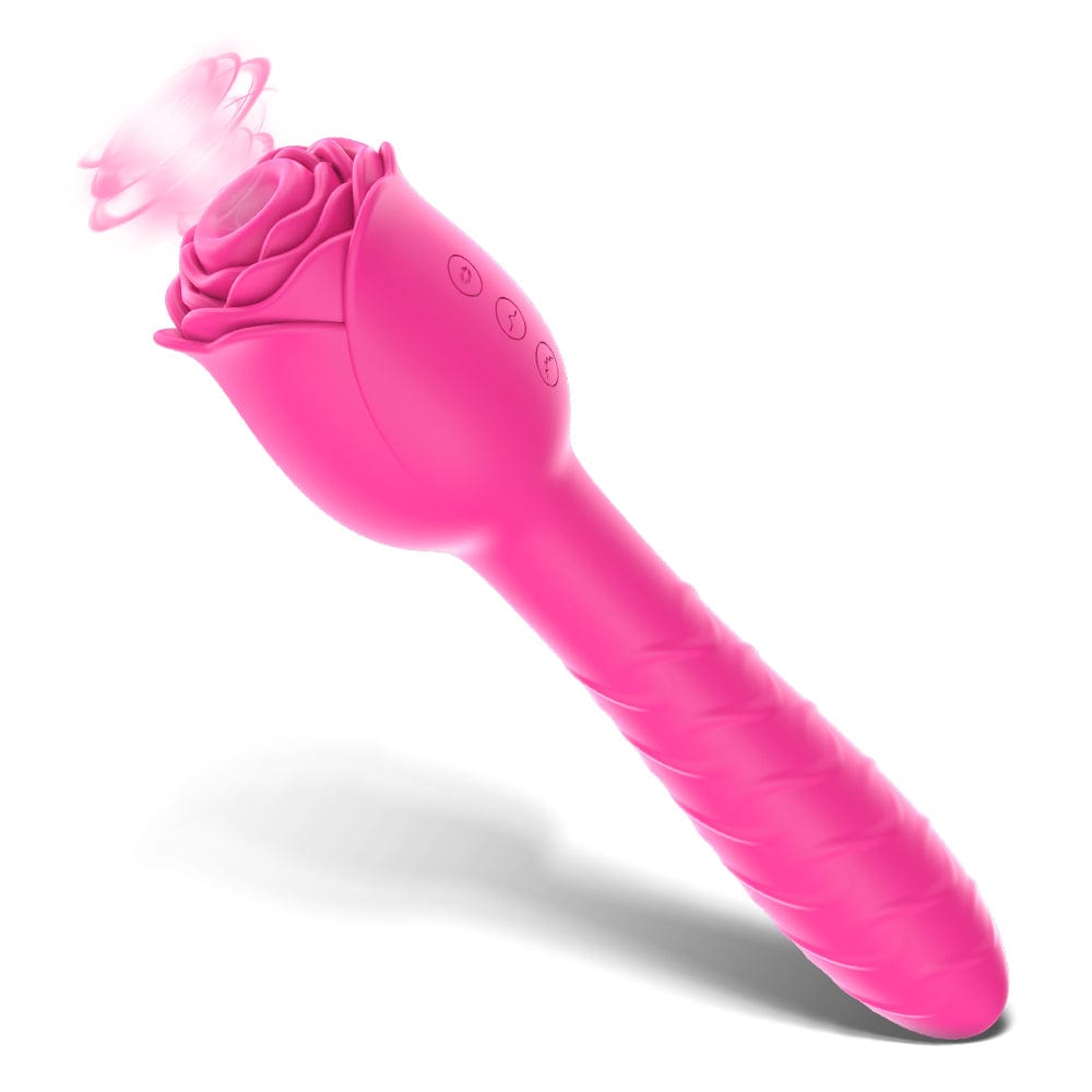 Aroselove - D3621 Scarlet 3-in-1 Telescopic Sucking And Shocking Handle Rose Vibrator - Aroselove