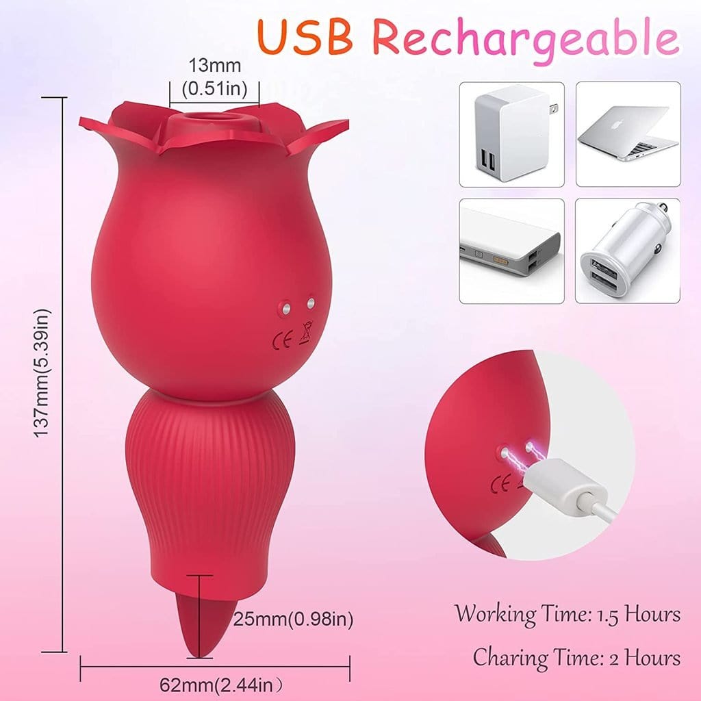 Aroselove - Rose Sucking and Tongue Vibrator 2 in 1 Rose Toy - Aroselove