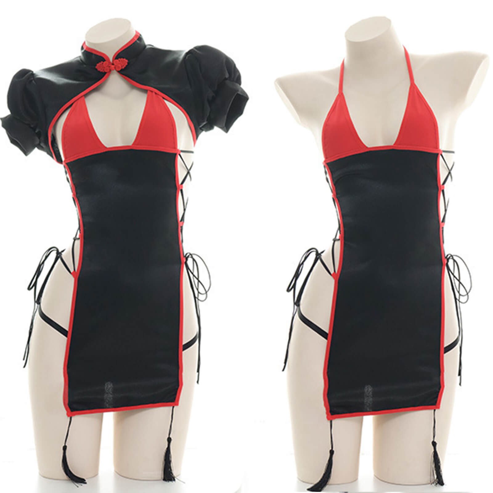 Classical Cheongsam Lingerie Dress High Split Side Straps Cosplay Outfit