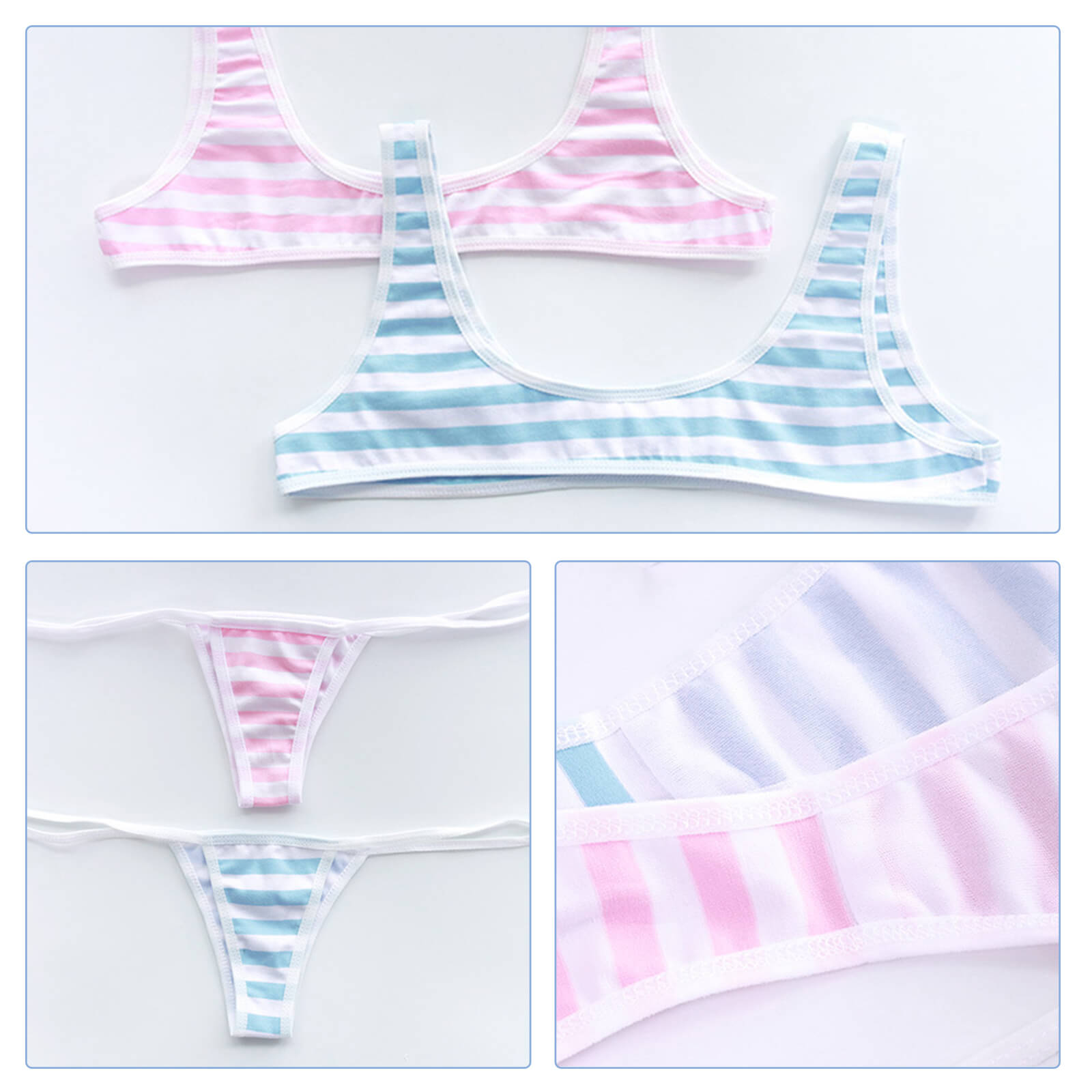 Kawaii Anime Lingerie Striped Micro Bikini Cosplay Bra and Panty Set