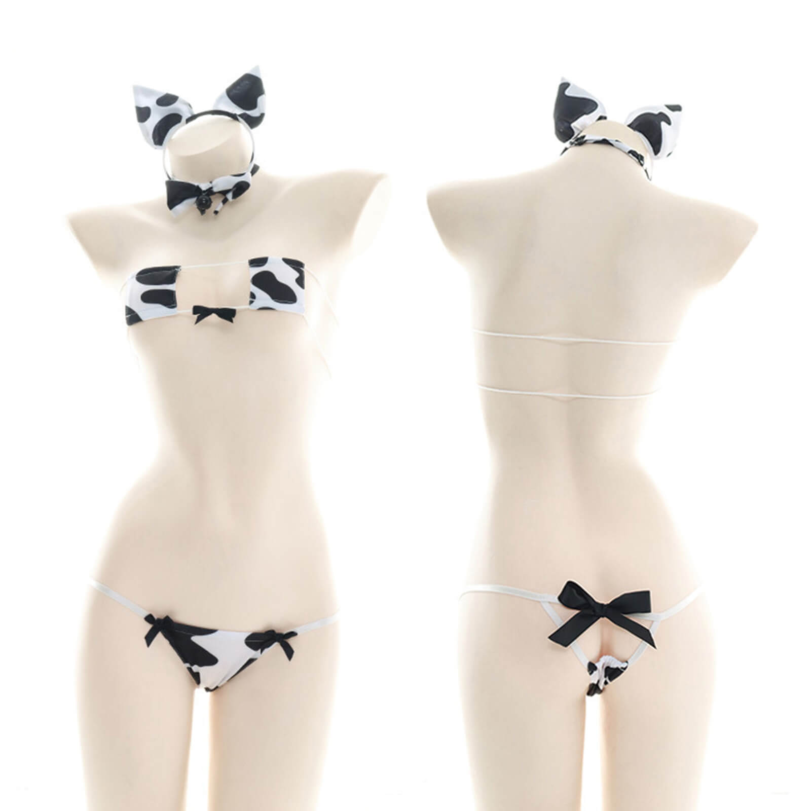 Cow Print Square Anime Lingerie Lolita Japanese Cosplay Bikini Costume Set
