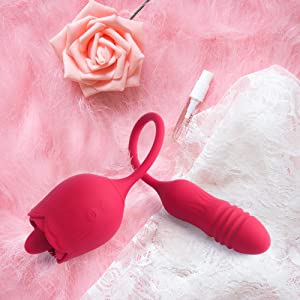 Aroselove - Rose Female Tongue Licking Egg Jumping Telescopic Masturbation Device Double-headed Vibrating Sex Toy - Aroselove