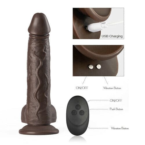 Aroselove K05 emulated black coffee vibrating rod, USB charging detail, close-up