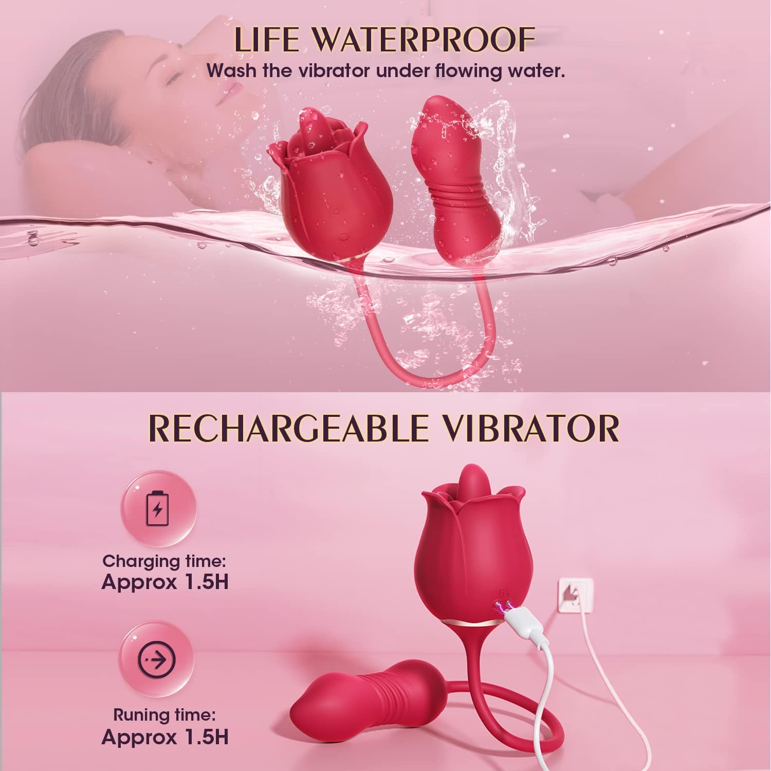Aroselove - Rose Toy Vibrator Female Telescopic Egg Jumping Tongue Licker Sex Toys - Aroselove
