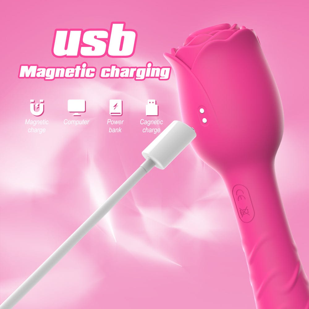 Aroselove - D3621 Scarlet 3-in-1 Telescopic Sucking And Shocking Handle Rose Vibrator - Aroselove