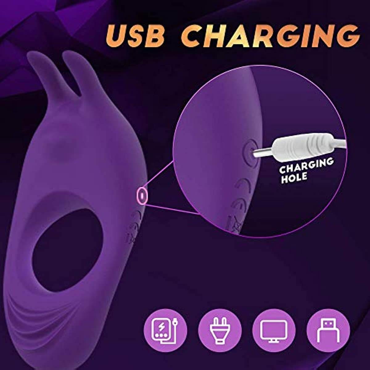 9 Vibrating Rabbit Purple Cock Ring For Couple Play