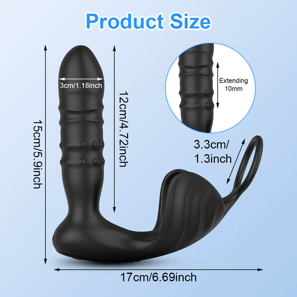 AnalEcstasy C Beads 9 Thrusting Remote Control Anal Vibrator With Cock Ring