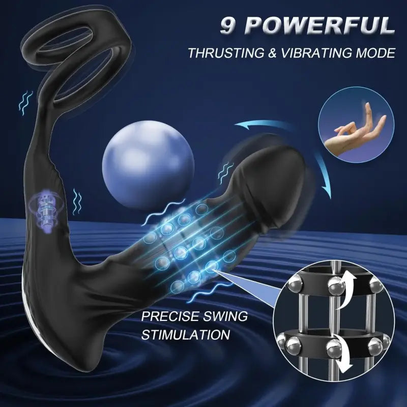 Asura App Control Wiggling & Tapping Prostate Massager with Dual Cock Rings