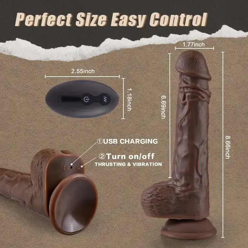 BBC LOVER Realistic 8 Thrusting Vibrating Heating Black Dildo with Remote Control 9.05 Inch