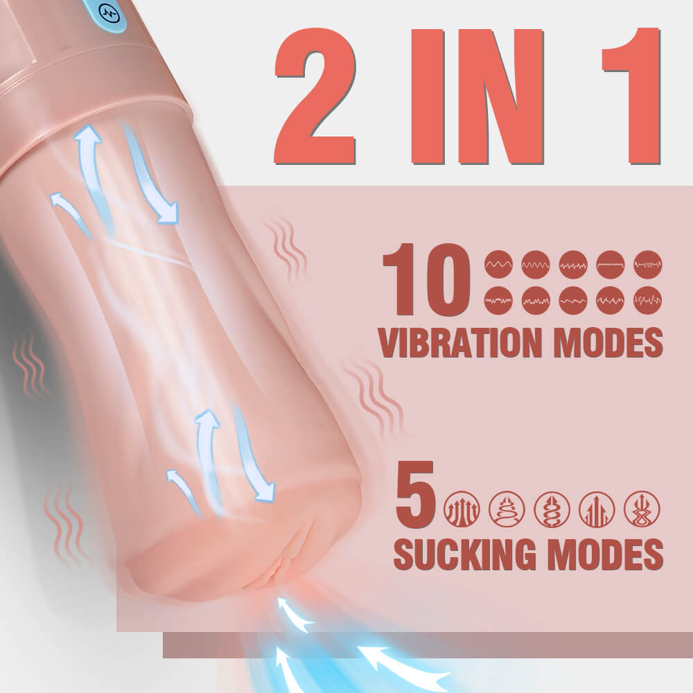 Beat 5 Sucking 10 Vibrating Dual-Hardness Vibrating Pussy Pocket and Masturbator 2-in-1