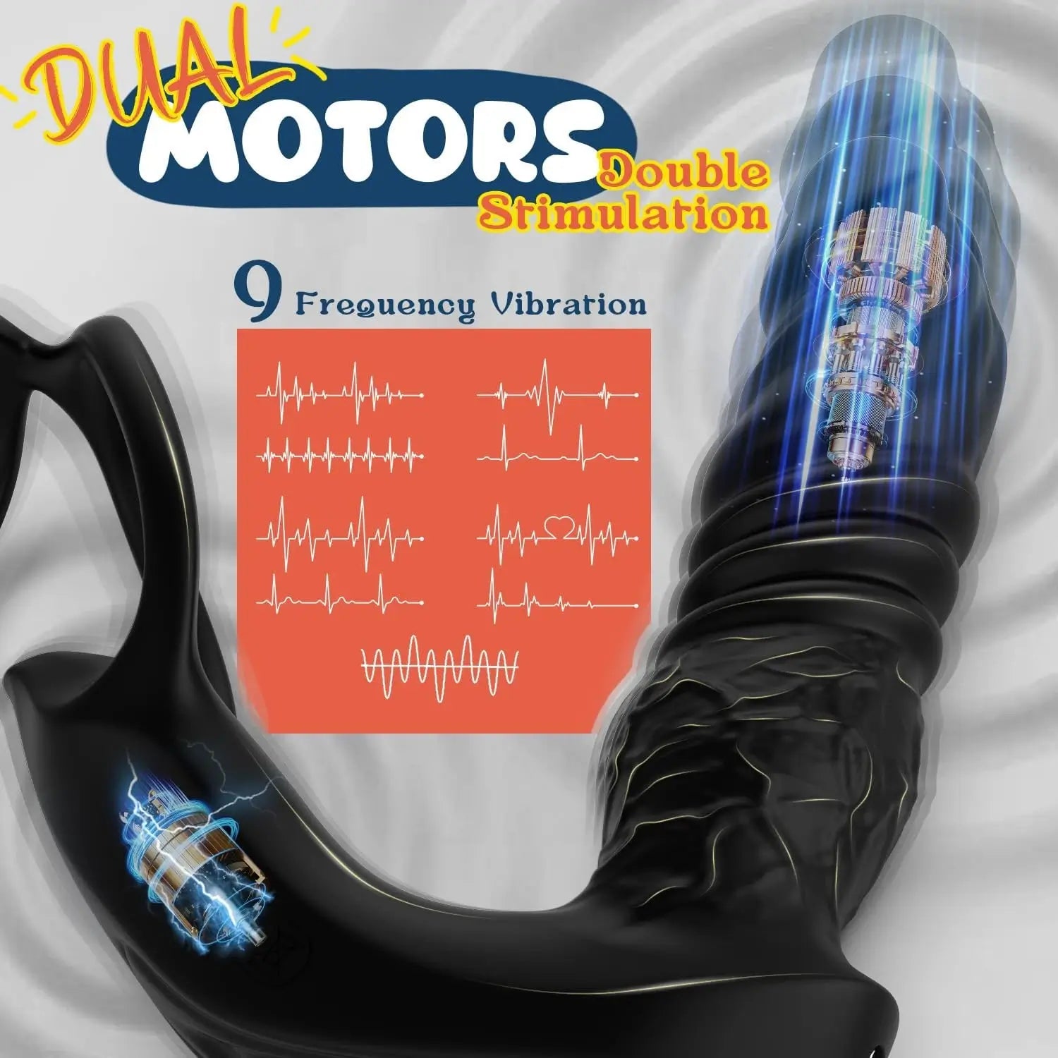 Bluetooth App Control 9 Vibrating Thrusting Dual Ring Prostate Massager