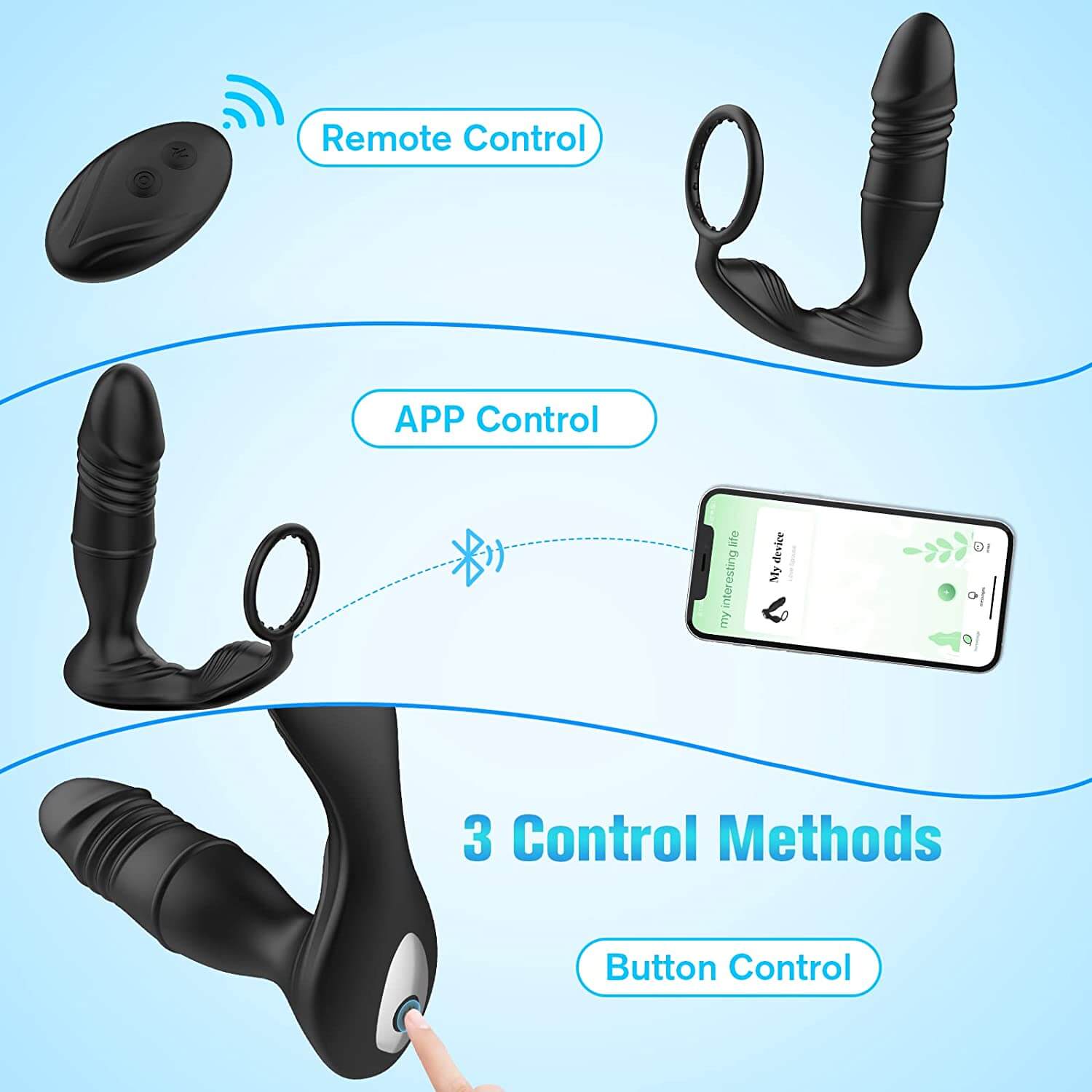Mason-APP/Controller & 9-Telescopic /Vibration & Cock Rings Prostate Massager