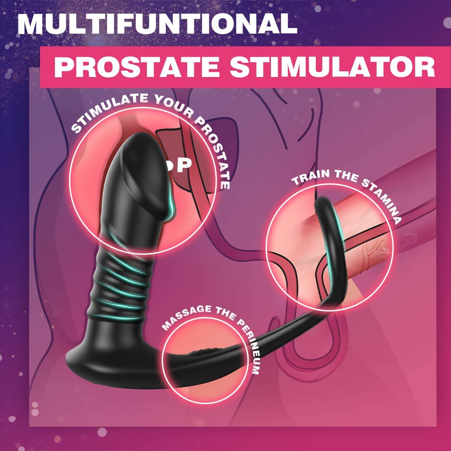 FIGHTER-10 Thrilling Vibration 3 Thrusting Silicone Remote Control Cock Ring Anal Vibrator