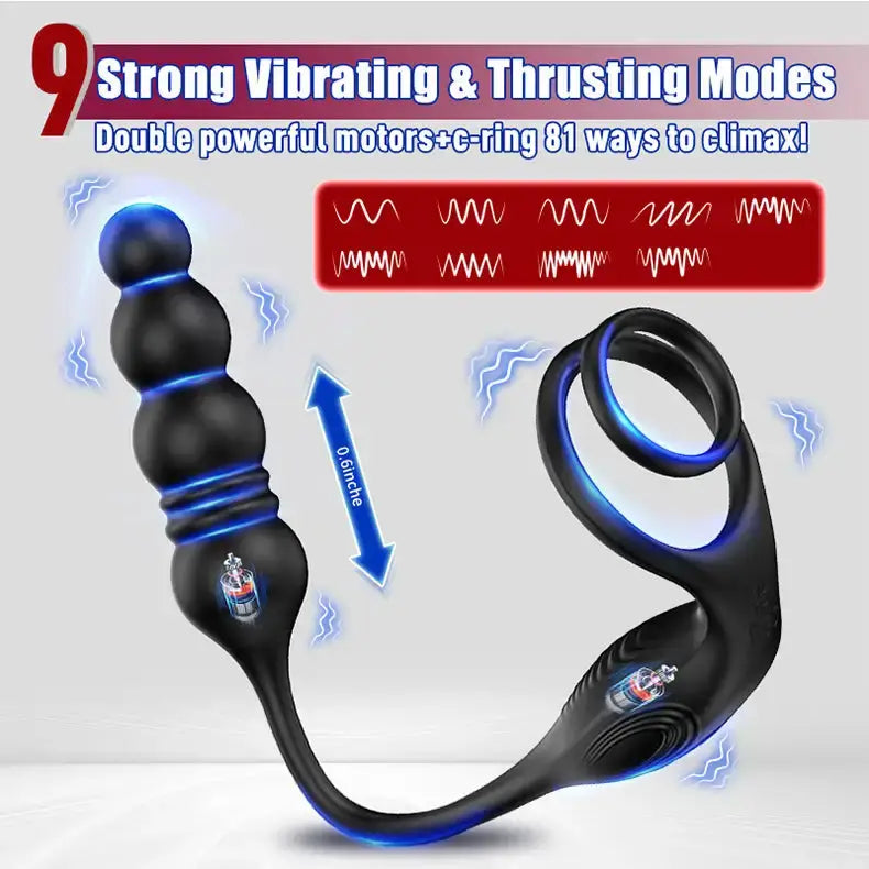 Horsfall C 9 Thrusting & Vibrating Prostate Massager with Dual Cock Ring Anal Toy