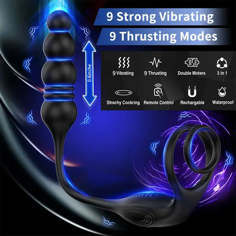 Horsfall C 9 Thrusting & Vibrating Prostate Massager with Dual Cock Ring Anal Toy