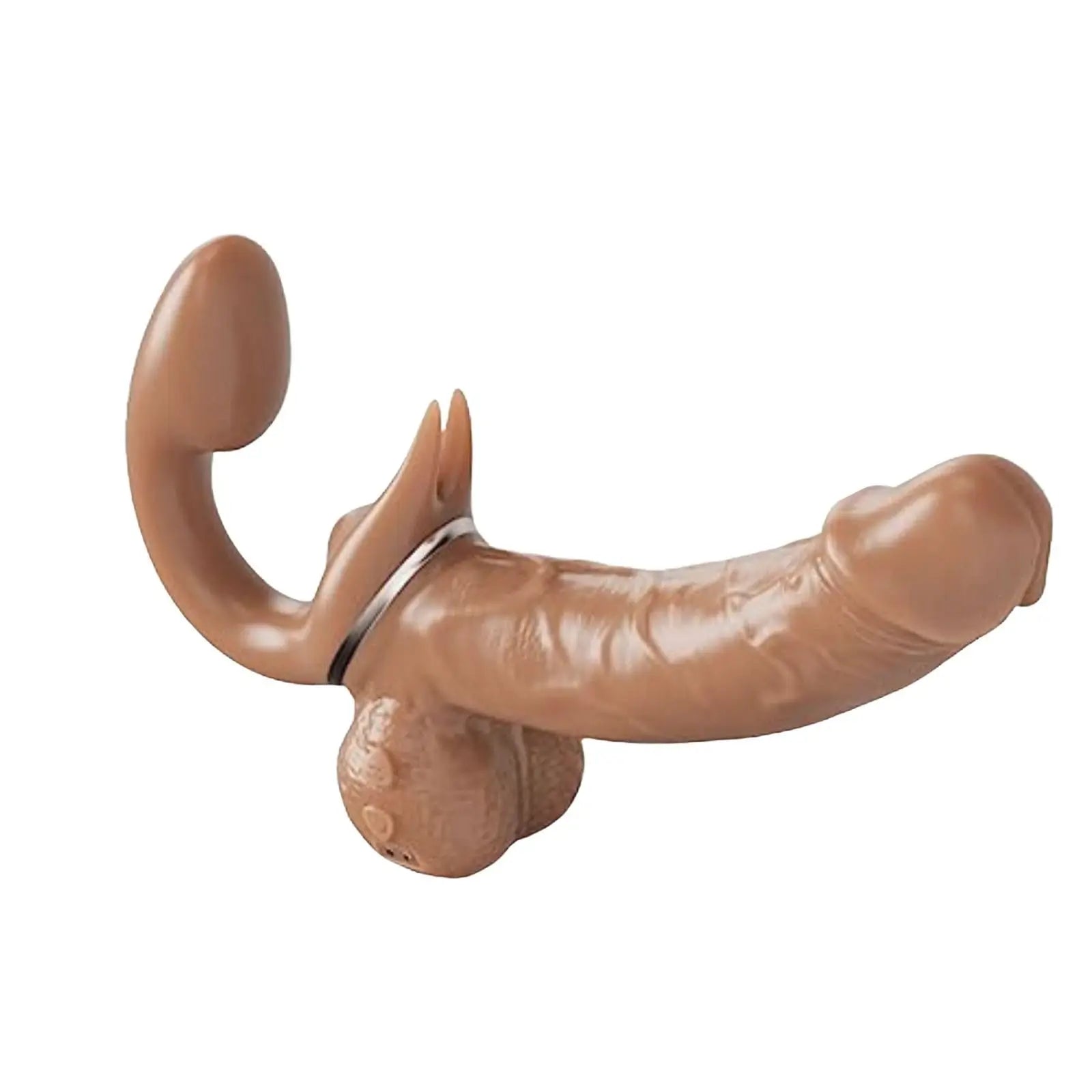 Jessell 9 Vibrating Telescopic Clitoral Strap On Adjustable Lifelike Dildo Rabbit Ear Double Ended