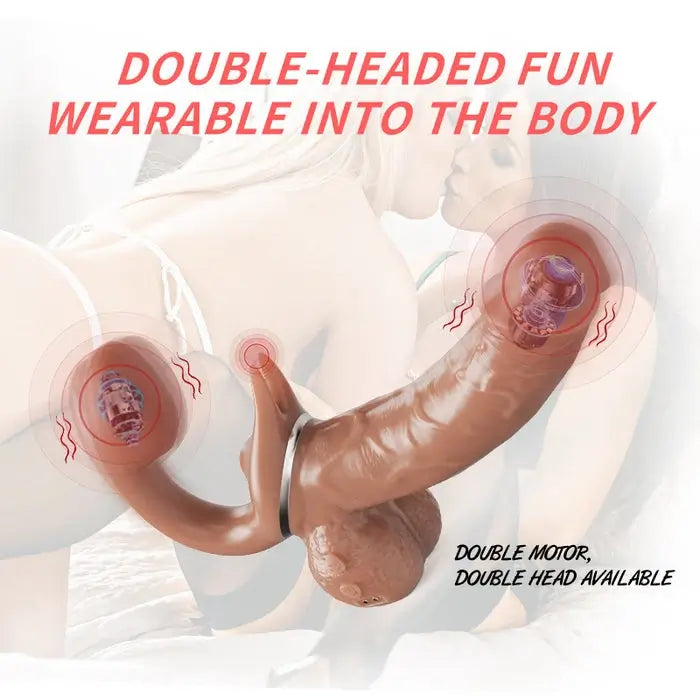 Jessell 9 Vibrating Telescopic Clitoral Strap On Adjustable Lifelike Dildo Rabbit Ear Double Ended