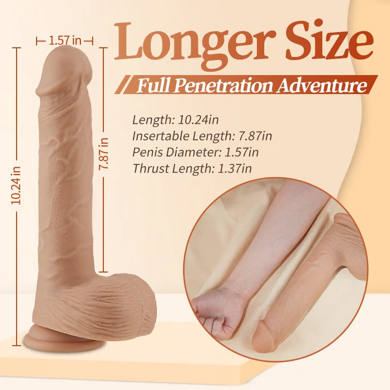 KING Bendable Glans Longer 5 Telescoping 7 Vibrating Swinging Lifelike Huge Dildo 10.24 Inch