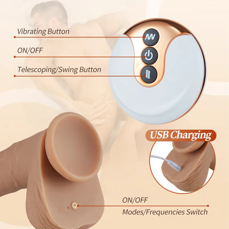 KING Bendable Glans Longer 5 Telescoping 7 Vibrating Swinging Lifelike Huge Dildo 10.24 Inch