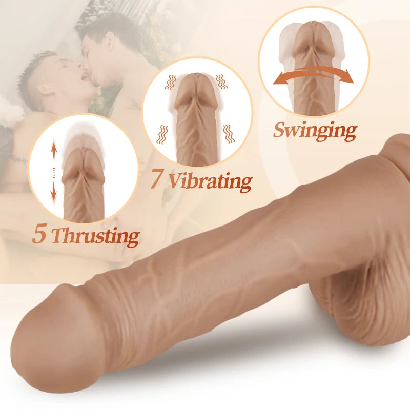 KING Bendable Glans Longer 5 Telescoping 7 Vibrating Swinging Lifelike Huge Dildo 10.24 Inch