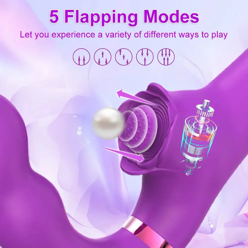 Loria for Couples 10 Tapping & Vibrating G-spot Clit Stimulator Strapless Double-ended Remote Control Dildo