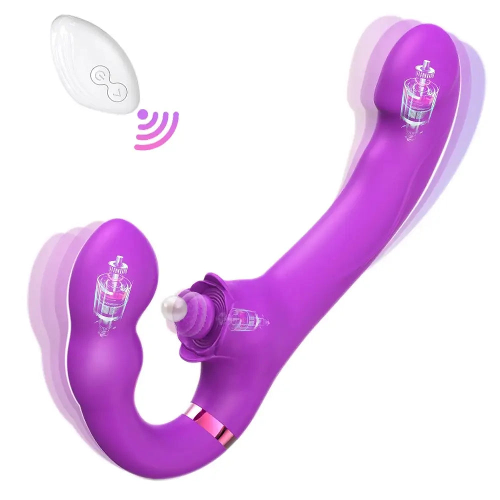 Loria for Couples 10 Tapping & Vibrating G-spot Clit Stimulator Strapless Double-ended Remote Control Dildo