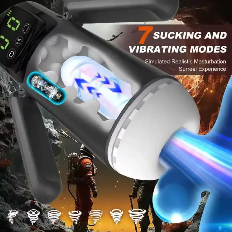 Phantom – 7 Suctions 7 Vibrations Dual Handles Large Granule Channel Texture Male Masturbator