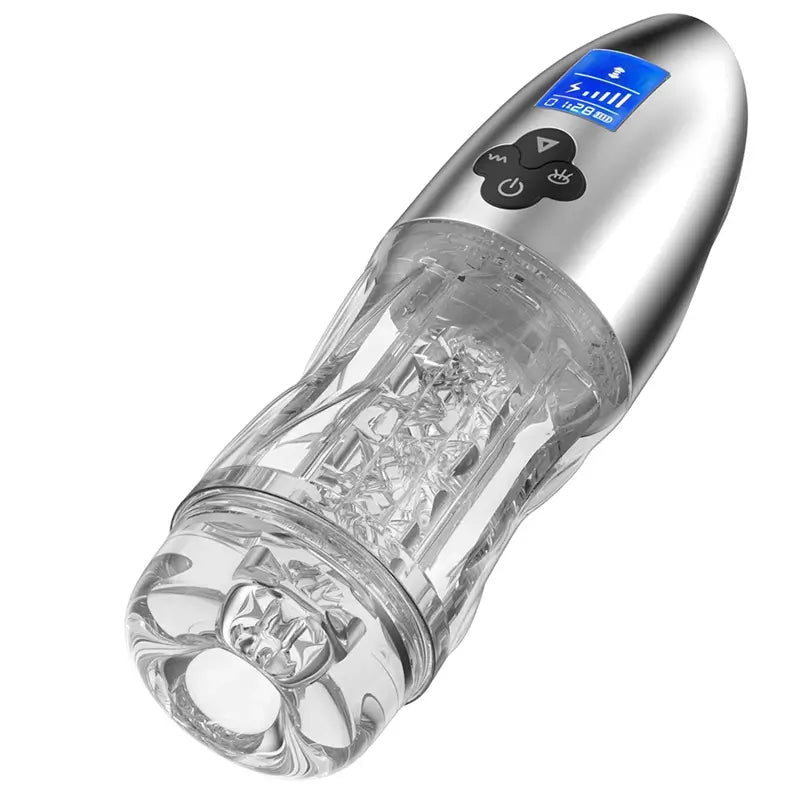 Rogen – Fully Transparent Vibrating Sucking Voice Male Mechanical Stroker