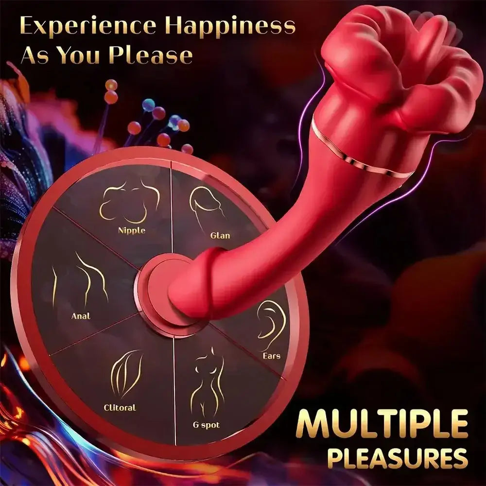 Rose Vibrator 7 Thrusting Telescopic Dildo Mouth 5 Tongue Licking Nipple Clitoris Stimulator Vaginal Vibratior