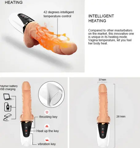 Sex Machine 6.38 IN Thrusting Dildo Vibrator with Heating for G-Spot & Anal Play