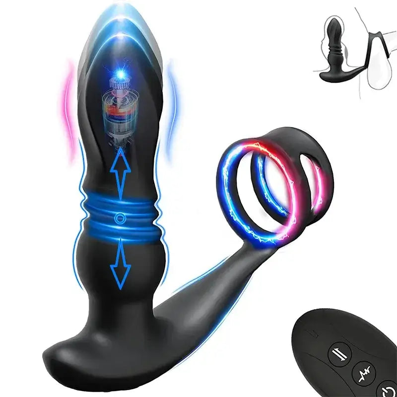 THOR 7 Thrusting & Vibrating Prostate Massager with Double Cock Rings