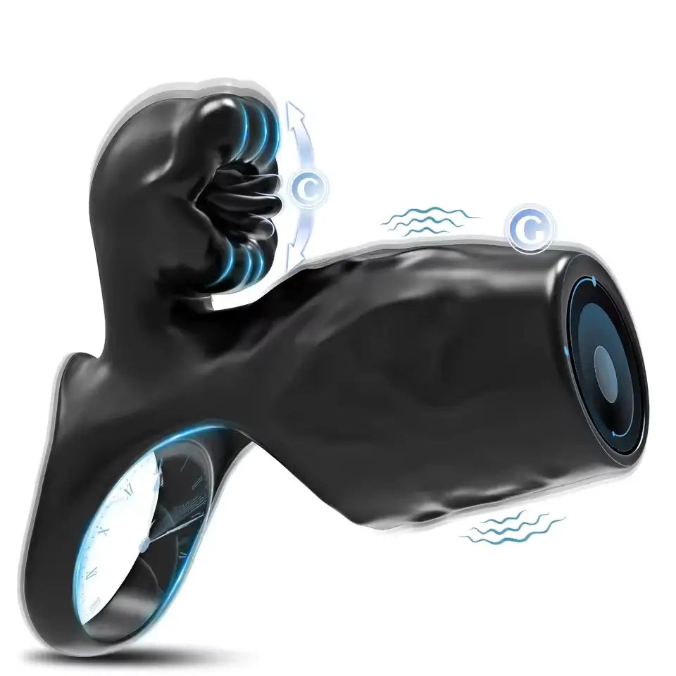 Titan C 9 Vibrations Simulated Penis Texture Testicle & Penis Dual Chastity Ring Couples Sex Toy