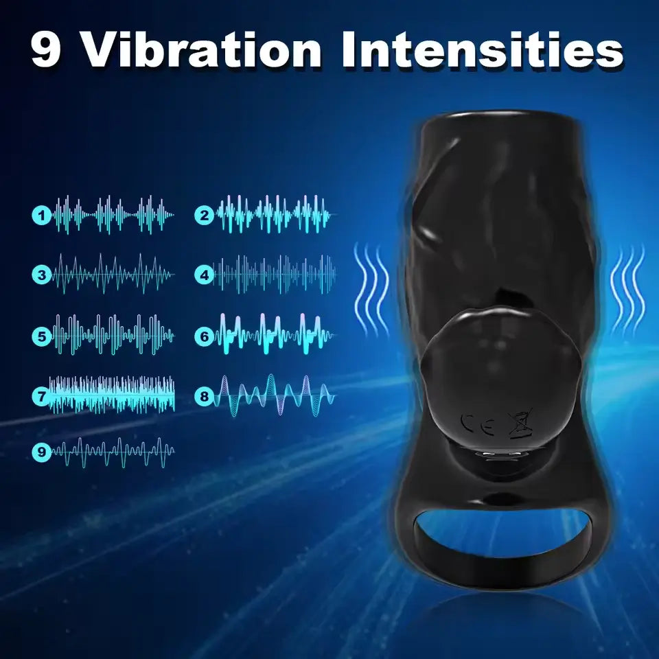 Titan C 9 Vibrations Simulated Penis Texture Testicle & Penis Dual Chastity Ring Couples Sex Toy