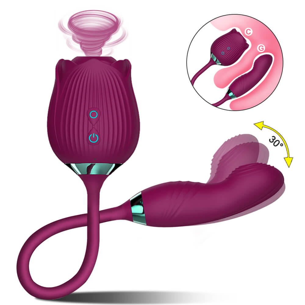 Vibrating Rose Clit Sucker with Wiggle Finger Vibrator S5