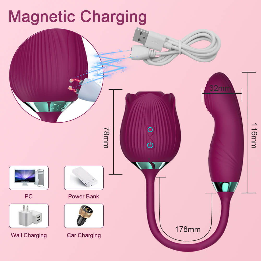 Vibrating Rose Clit Sucker with Wiggle Finger Vibrator S5