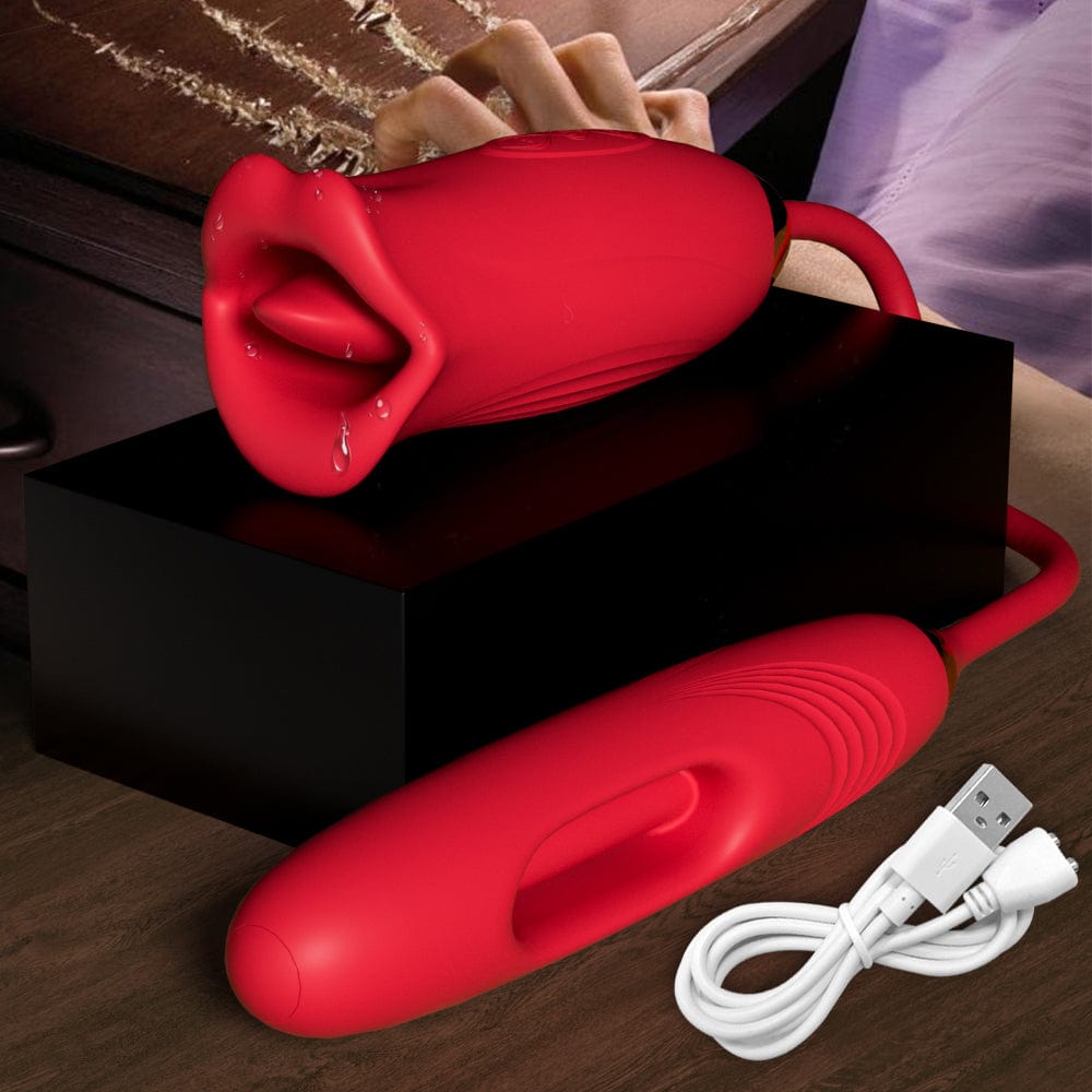Aroselove - Rose Muncher Lip Tongue Suction Vibrator With Patting Dildo Vibrator - Aroselove